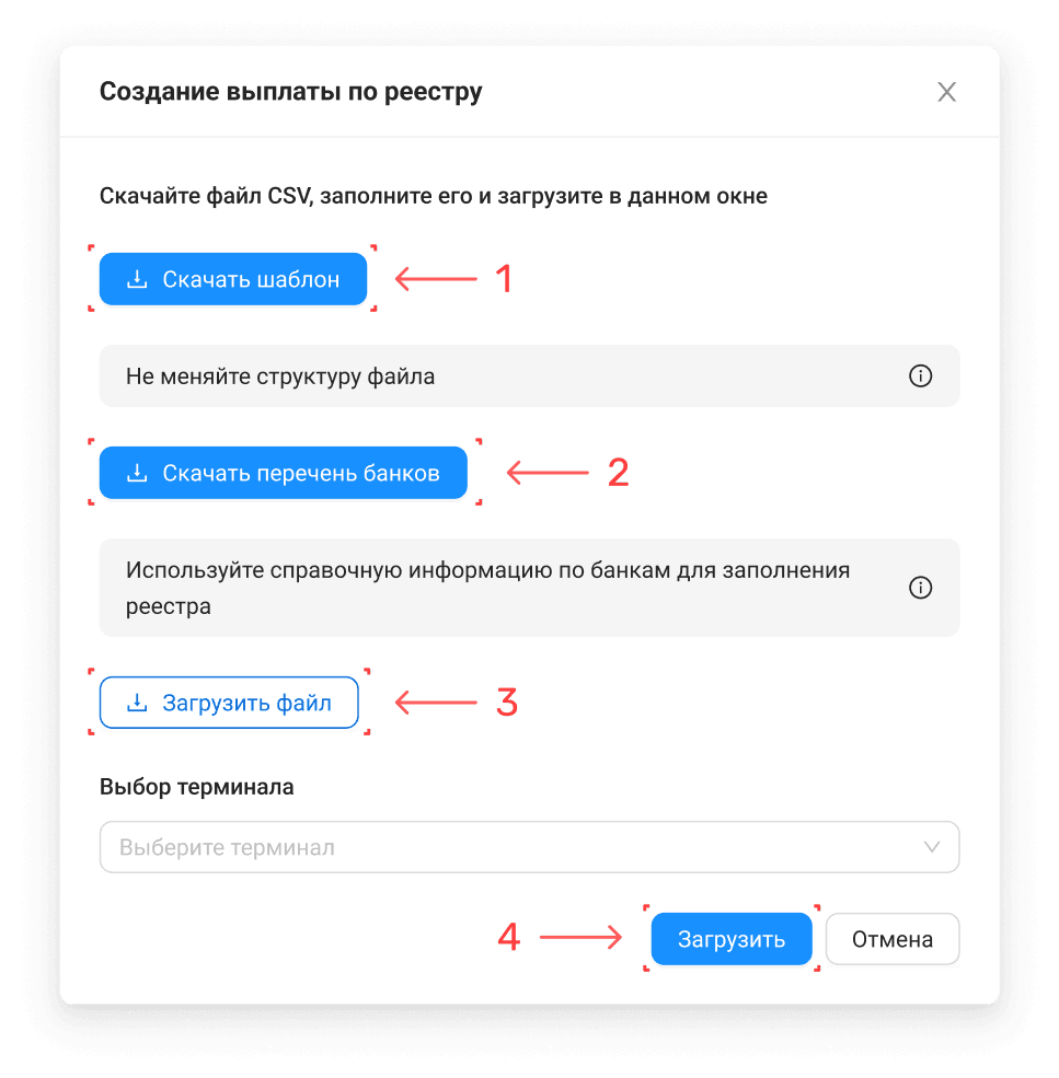 Окно создания выплат по реестру